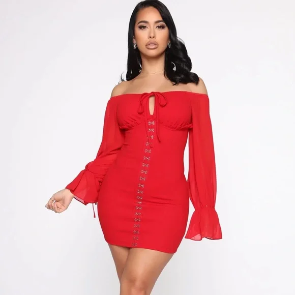 off the shoulder ruffle dress fashion nova Nova Ruffle Off Shoulder Maxi Dress - Ruby main image 1